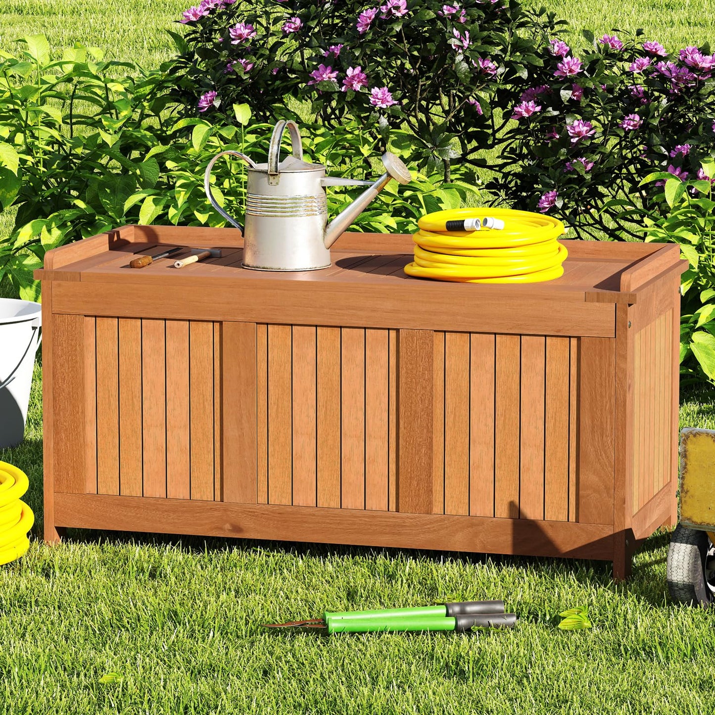 Tangkula 58 Gallon Wood Deck Box for Garden