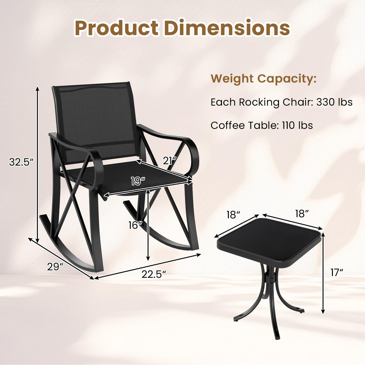 Tangkula 3 Piece Patio Rocking Set