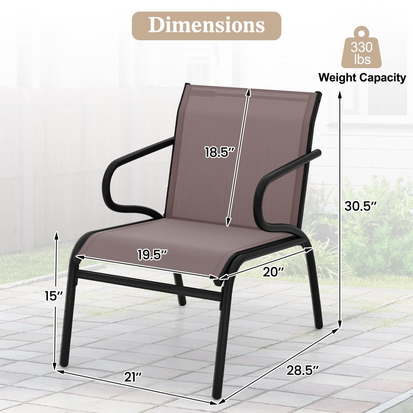 Tangkula Patio Chairs Set of 2/4/6 with Armrests for Poolside