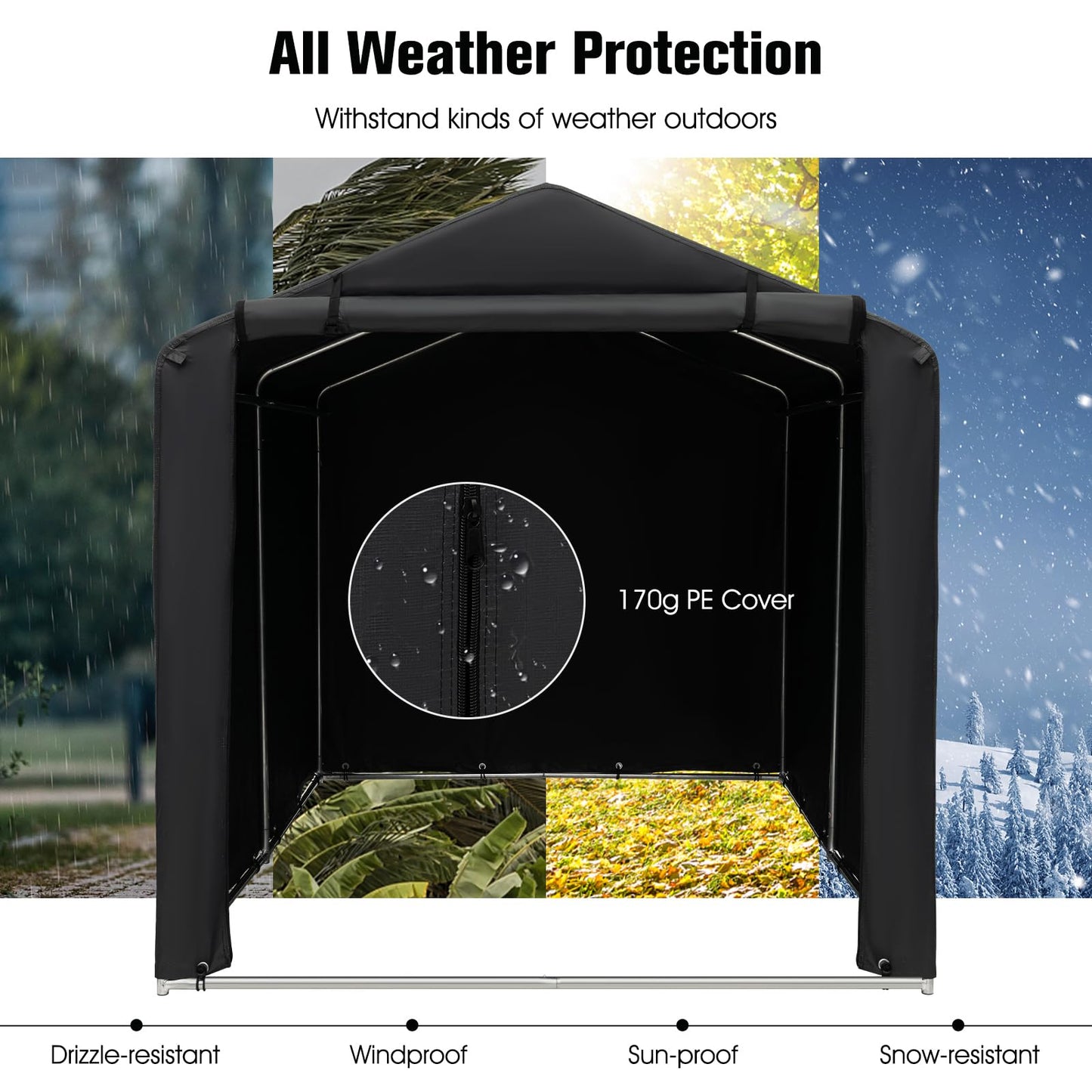Tangkula 7x5.2Ft Portable Shed, Outdoor Storage Shelter with Waterproof Cover & Roll-up Zipper Door