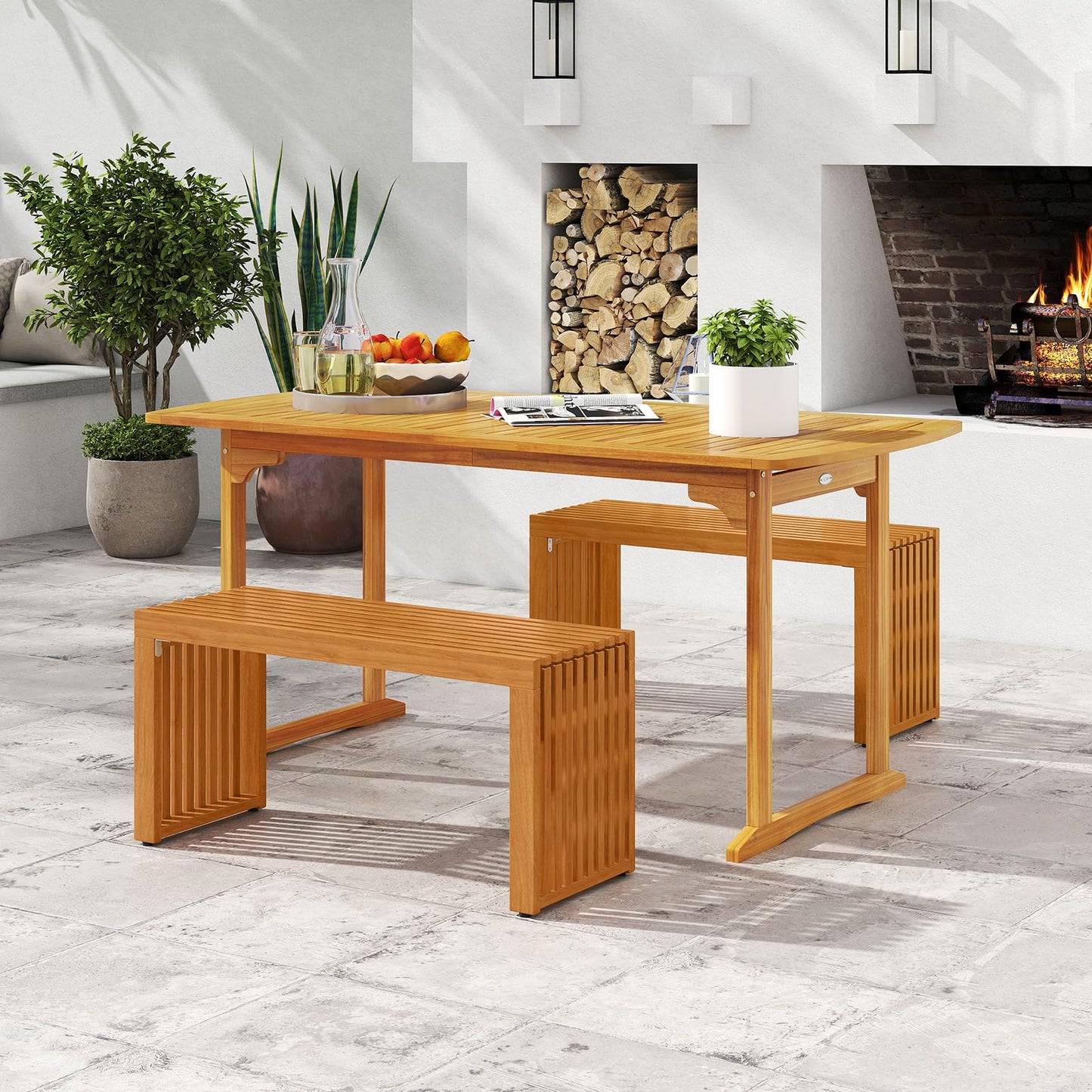 Tangkula 36” Outdoor All Slat Wood Bench for 2 People