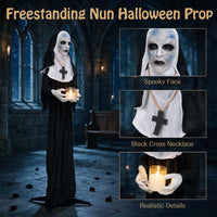 Tangkula 5.3 FT Animated Halloween Standing Nun Holding Candle Decoration