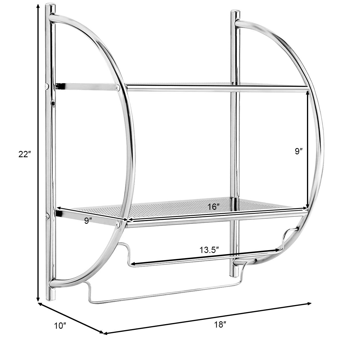 Tangkula Wall Mount 2 Tier Bathroom Shelf with Towel Bars, 18"W X 10"D X 22"H