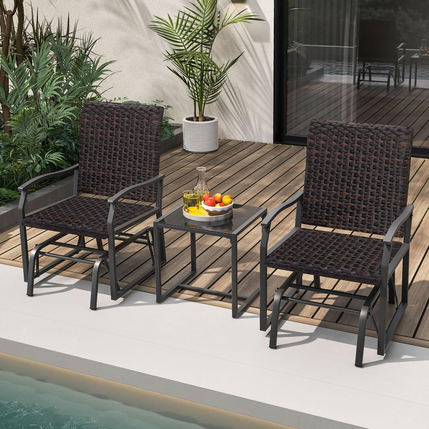 Tangkula 3 Pieces Patio Gliding Set