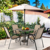 Tangkula 35.4 Inches Outdoor Dining Table, All-Weather Cast Aluminum Table with 2.2" Umbrella Hole