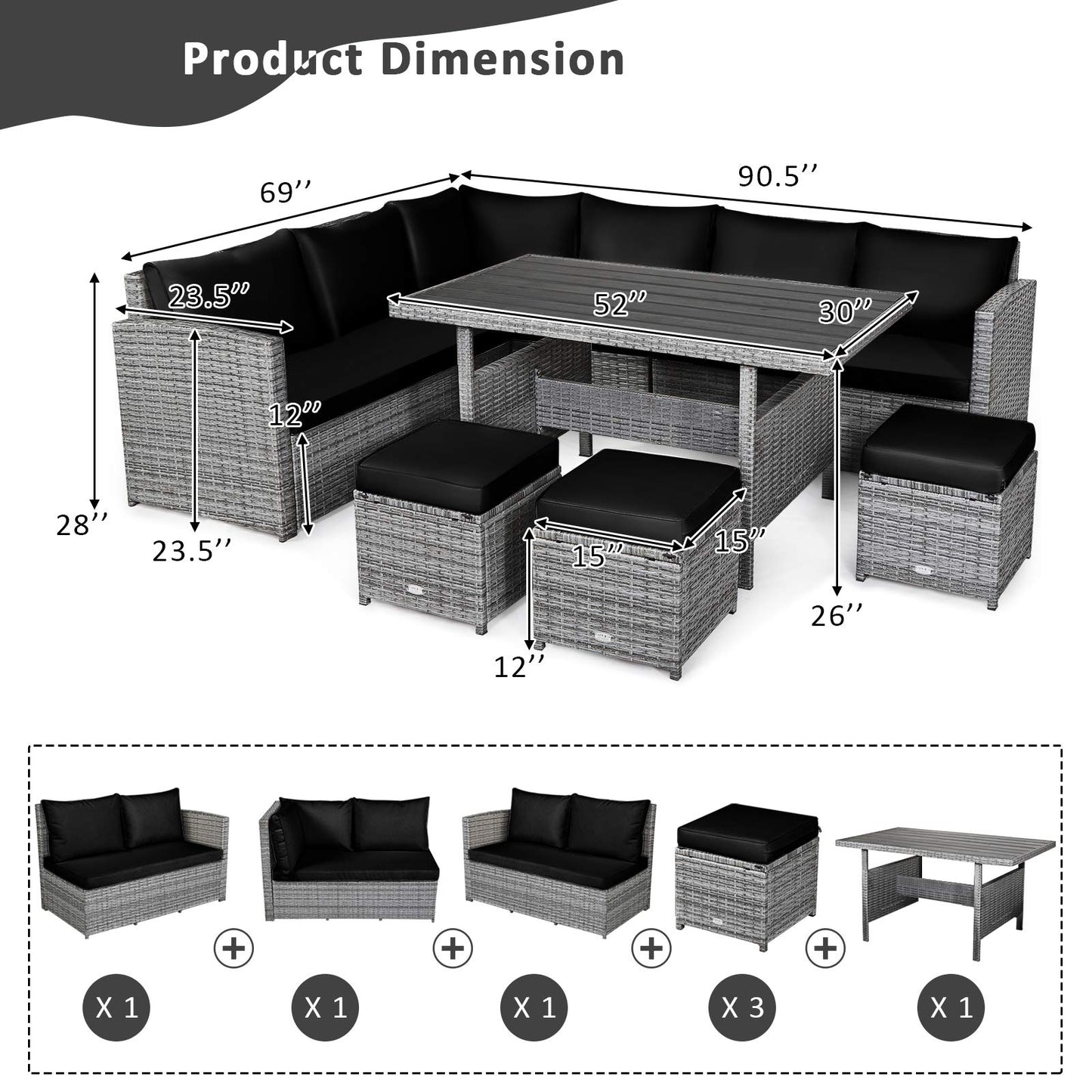 Tangkula 7 Pieces Patio Furniture Set for Backyard Garden Poolside