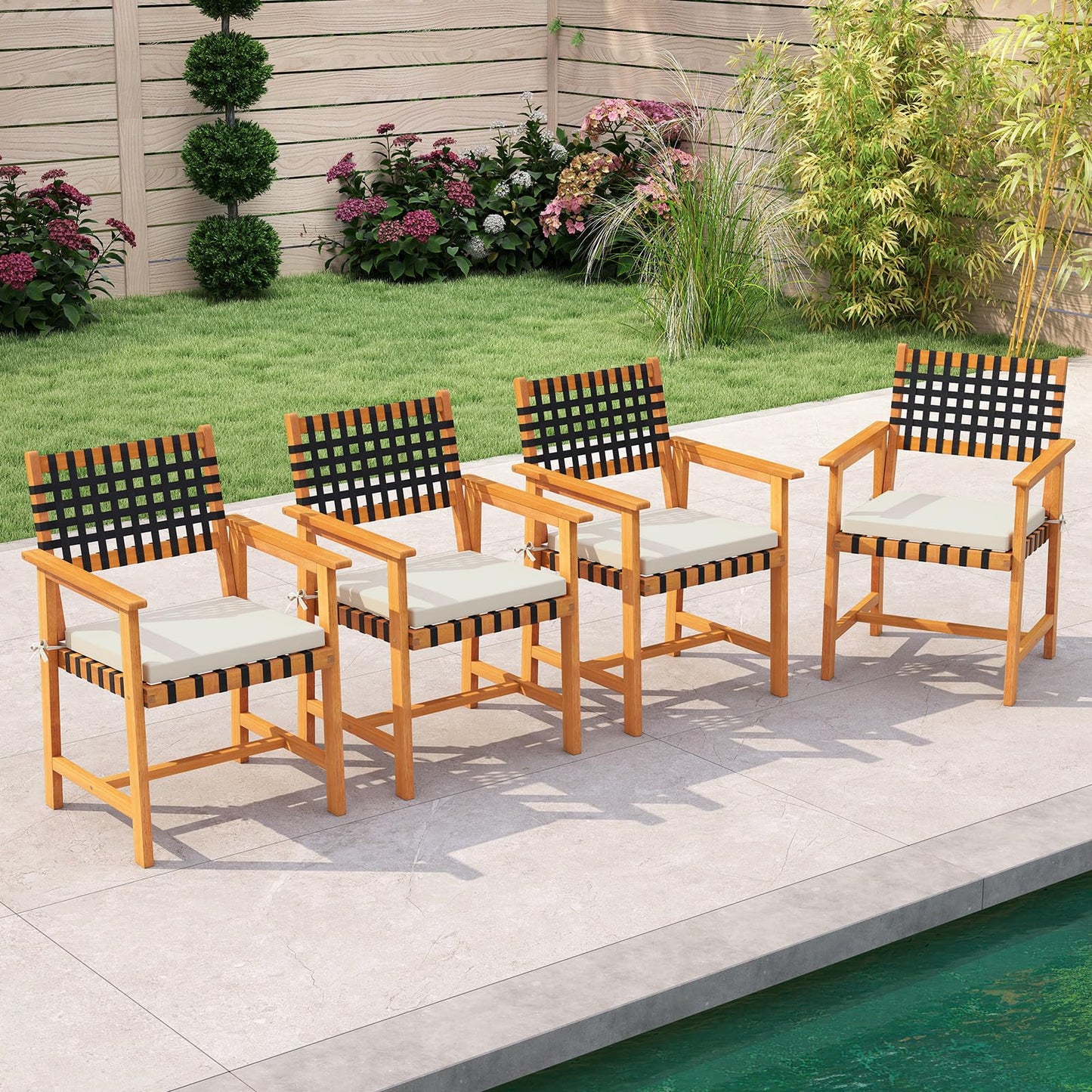 Tangkula Solid Acacia Wood Patio Chair Set of 2/4
