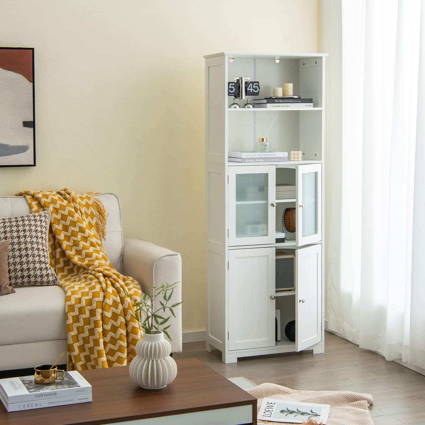 Tangkula Tall Bathroom Storage Cabinet, Freestanding Floor Cabinet