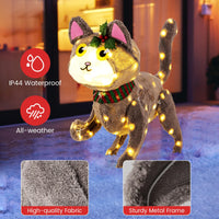 Tangkula 23 Inches Christmas Decoration Pre-lit 88 LED Light Up 3D Cute Cat with Warm White Light and Plug