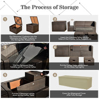 Tangkula 9 Pieces Patio 42” Propane Fire Pit Table Set, PE Wicker Space-Saving Set with Storage Box and Cushions, 60,000 BTU Fire Pit Table
