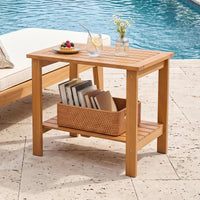 Tangkula Outdoor 2-Tier Eucalyptus Wood Side Table ( Rectangular,1/2)