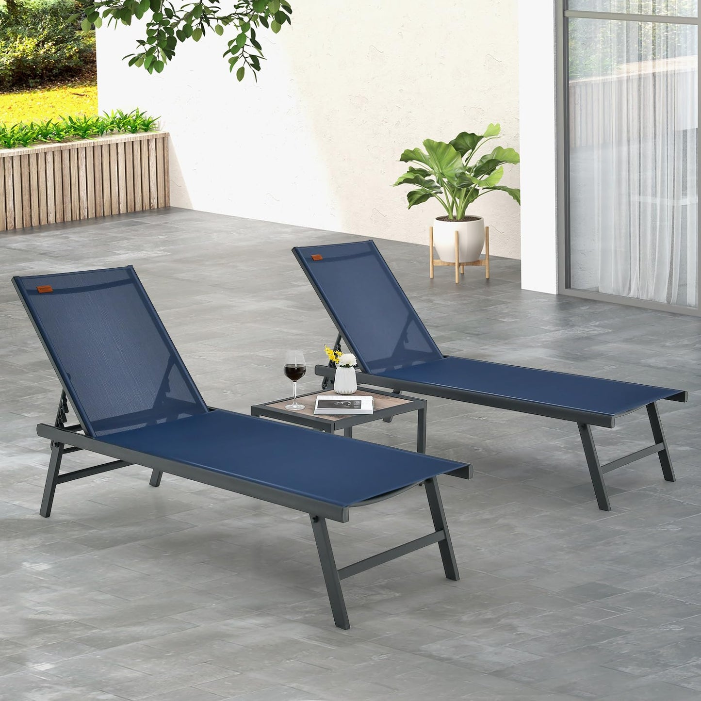 Tangkula 3 Piece Patio Chaise Lounge Set with Coffee Table