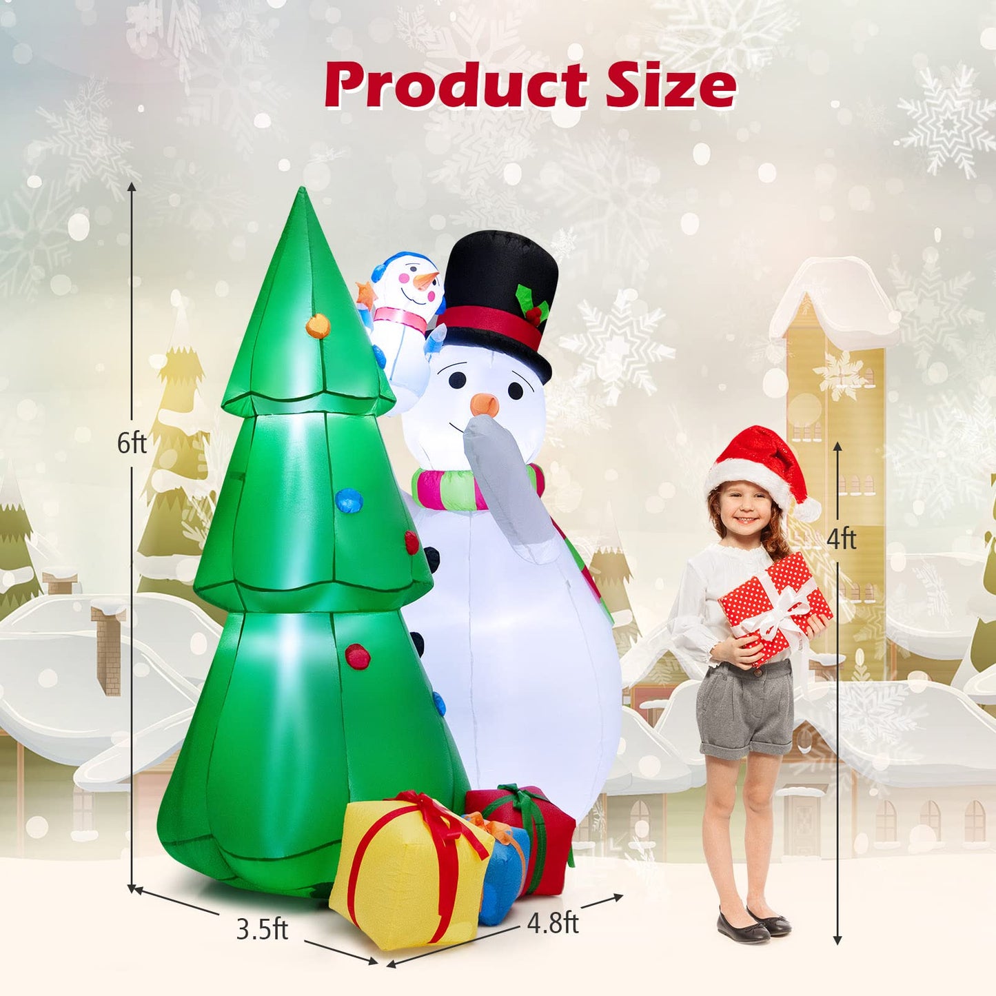 Tangkula 6FT Inflatable Christmas Tree with Snowmen & Gift Boxes
