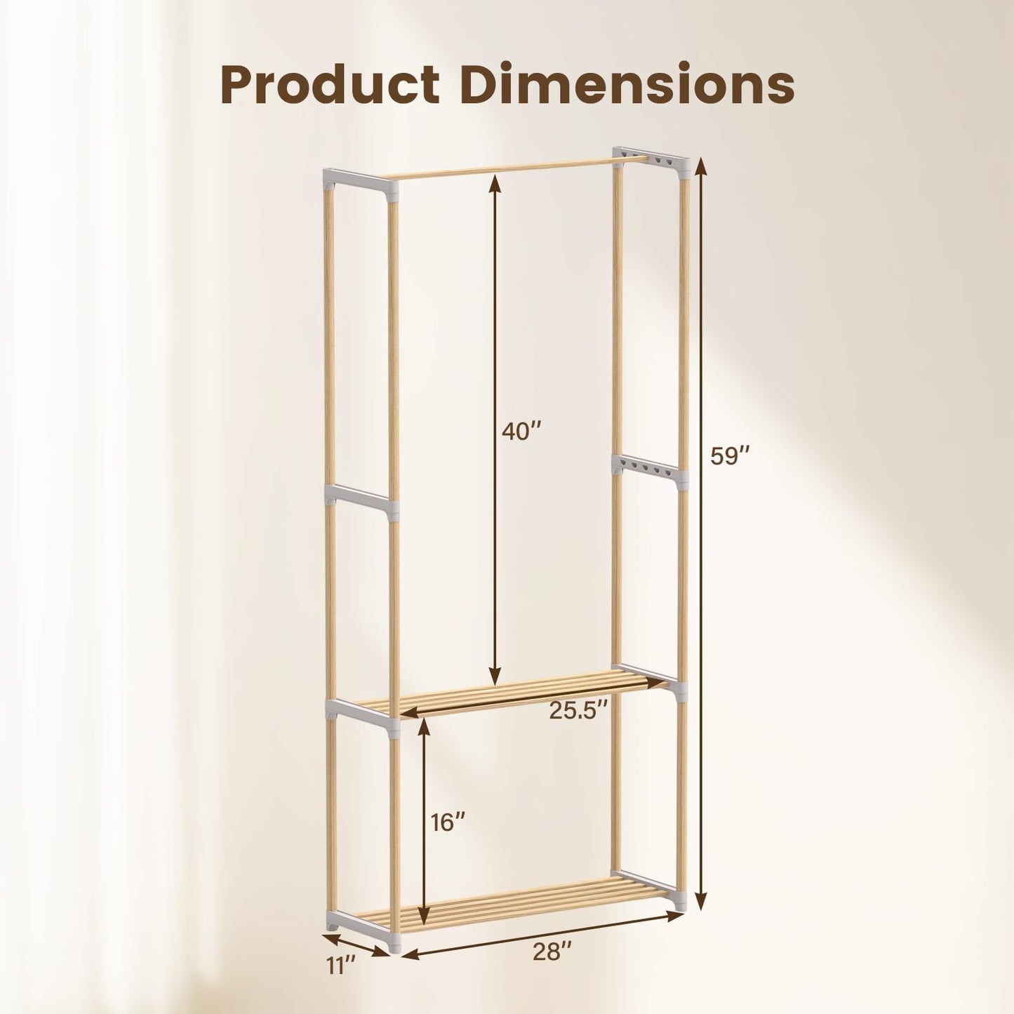 Tangkula Solid Wood Clothes Rack Freestanding Clothing Racks