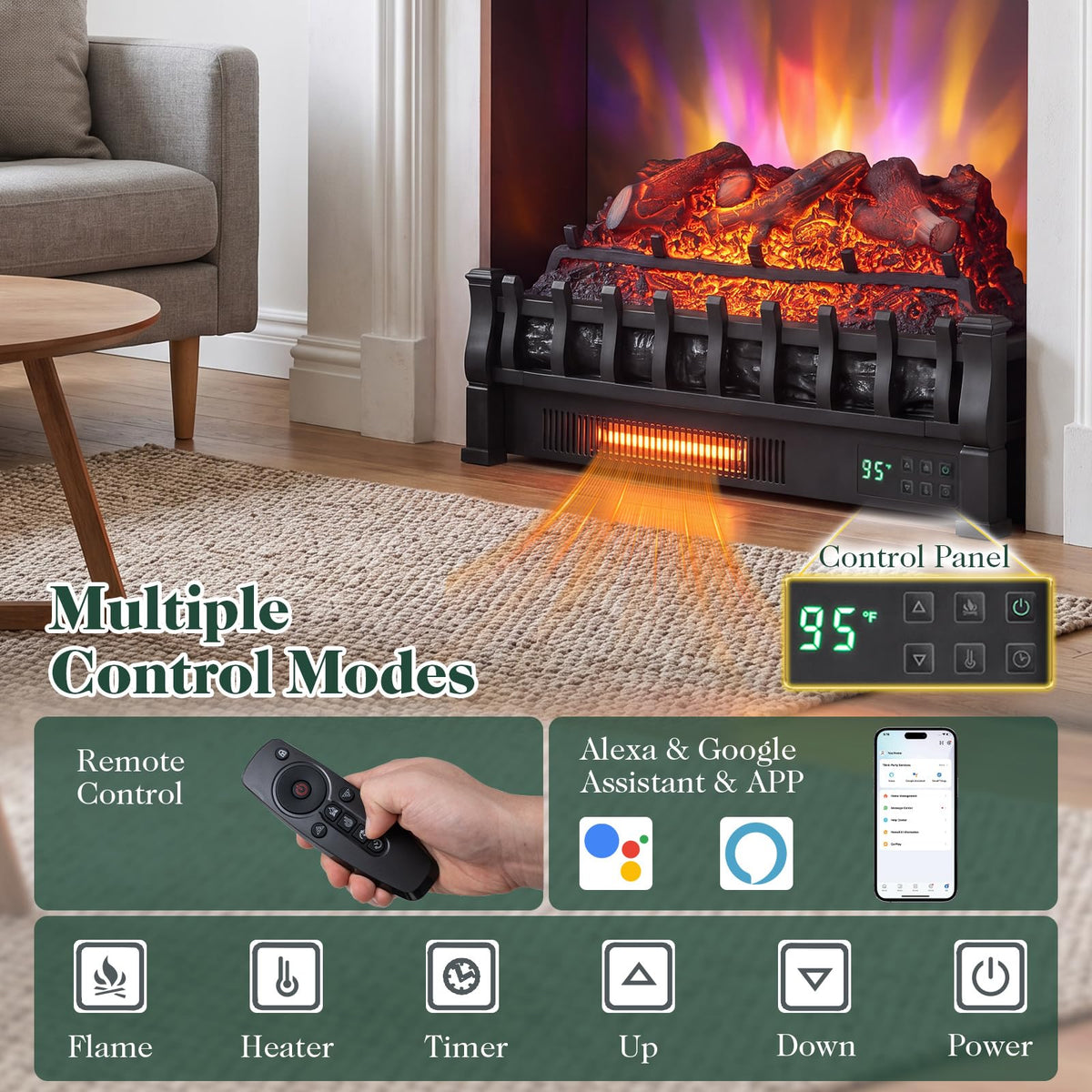 Tangkula 23" Smart Electric Fireplace Compatible with Alexa