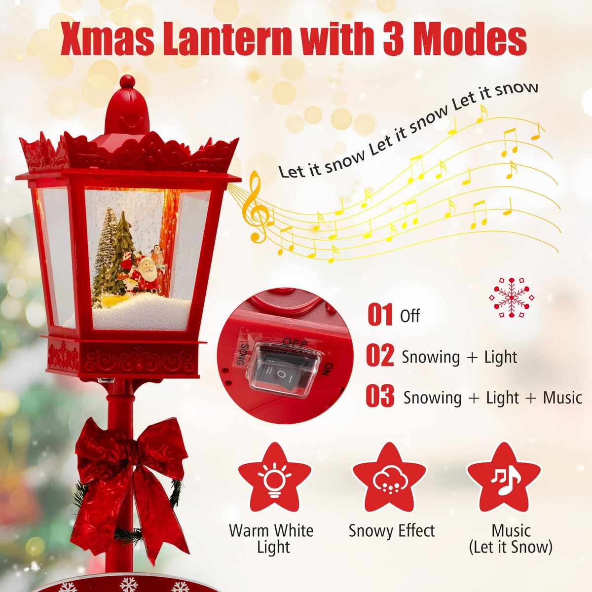 Tangkula 8 Ft Musical Christmas Street Light with Snow & Santa Scene