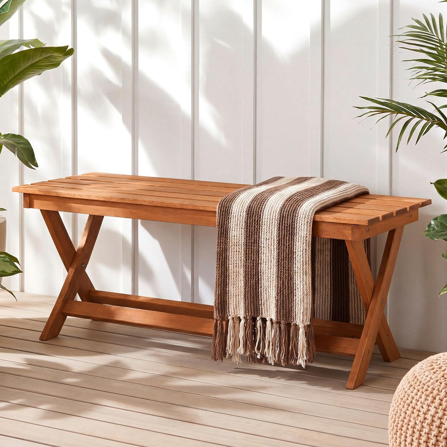 Tangkula Outdoor Wood Bench Backless