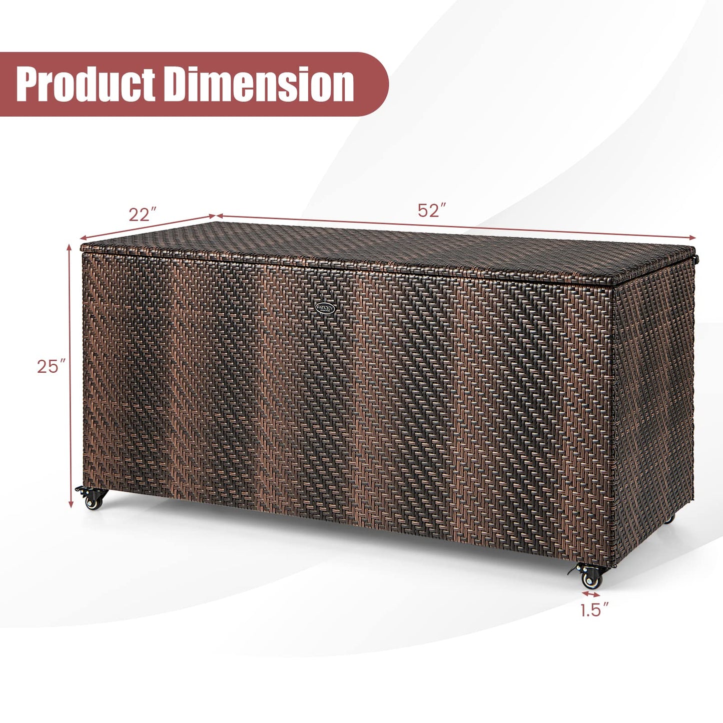 Tangkula 96 Gallon Deck Box, PE Wicker Outdoor Storage Box with 4 Wheels and Waterproof Zippered Liner