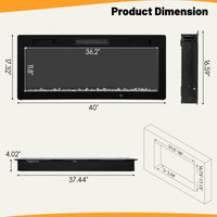 Tangkula 40 Inch Linear Electric Fireplace, Recessed & Wall-Mounted Fireplace Heater with Multi-Color Flame