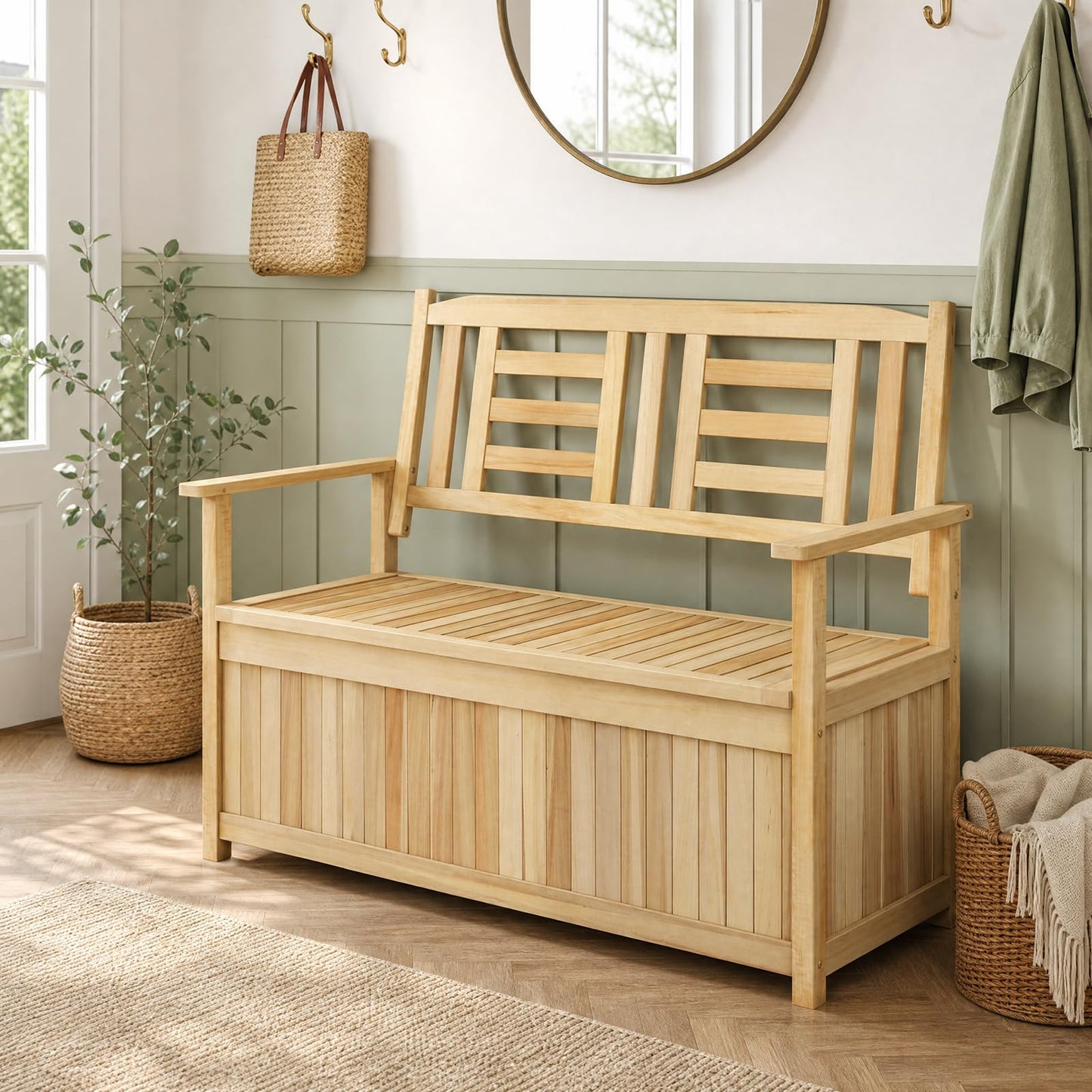 Tangkula Outdoor Wood Storage Bench for Garden