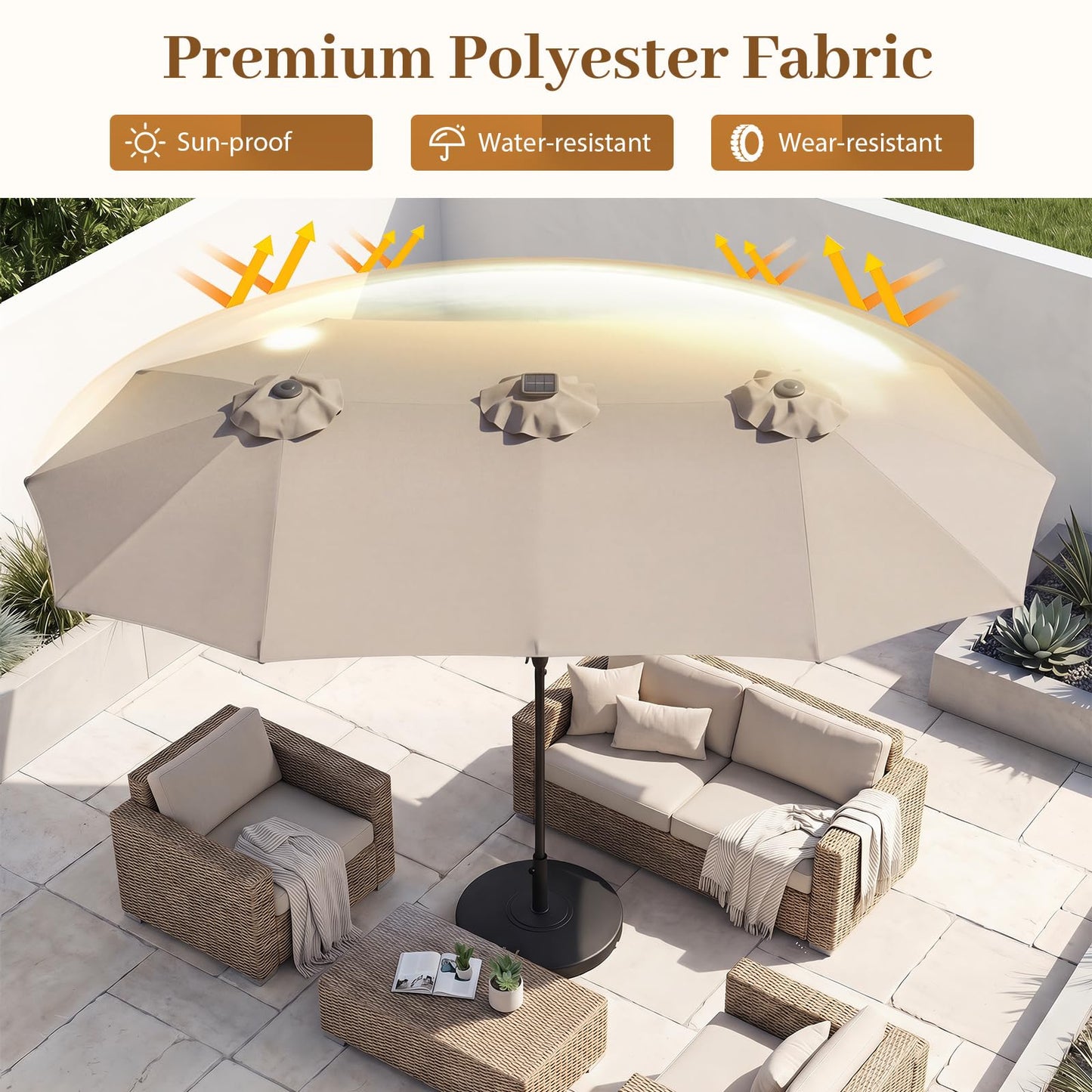Tangkula 13 Ft Double-Sided Extra Large Outdoor Market Table Umbrella with 36 LED Lights