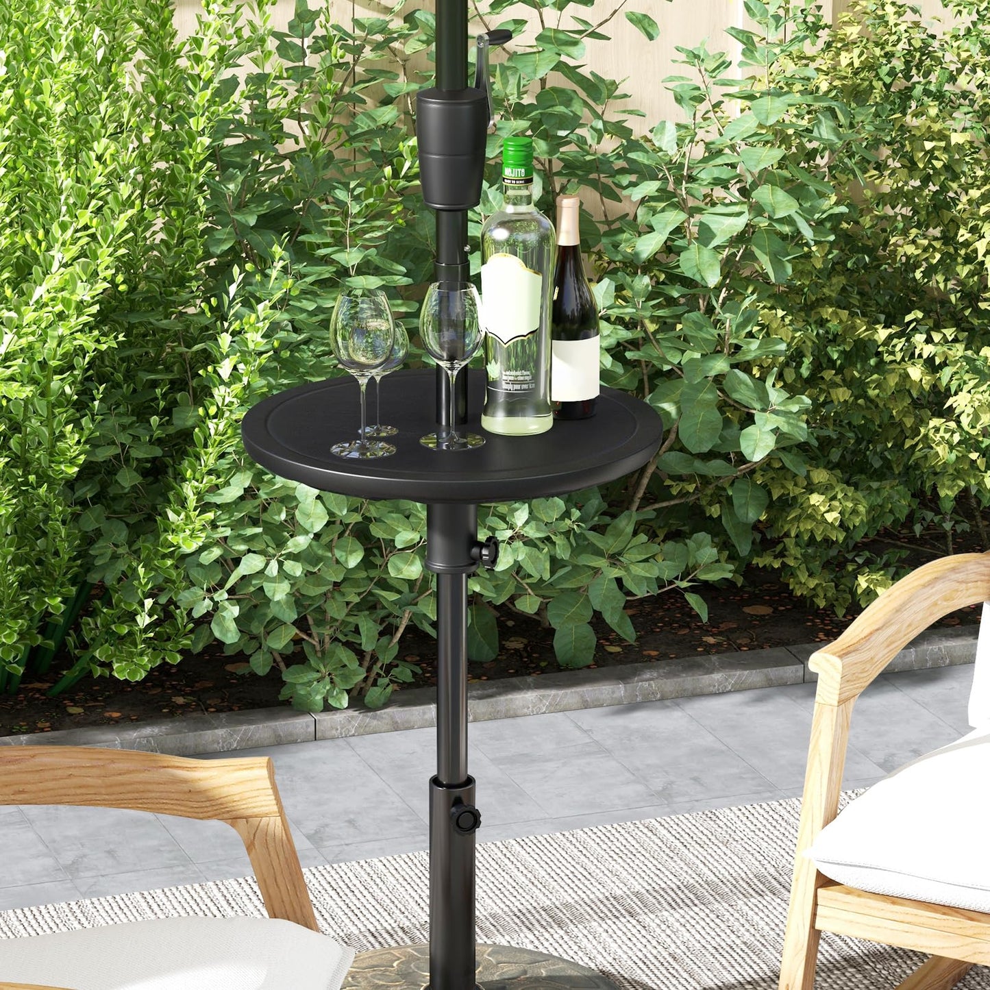 Tangkula 20” Outdoor Adjustable Umbrella Table, Round Umbrella Table Tray w/ 1.5” Umbrella Hole