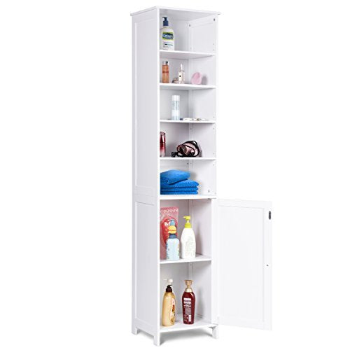 Tangkula 72" Bathroom Tall Storage Cabinet with Adjustable Shelves & Cupboard