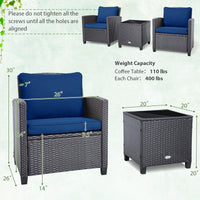 Tangkula 3 Pieces Patio PE Wicker Furniture Set with 4 Bonus Cushion Covers