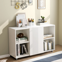 Tangkula Wood File Cabinet with Wheels, Mobile Storage Cabinet with 6 Compartments