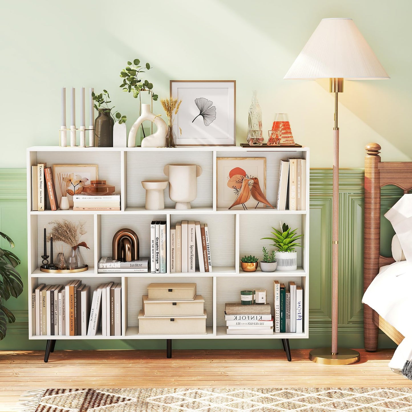 Tangkula Modern 55" L 10-Cube Bookcase with 5 Tapered Metal Legs