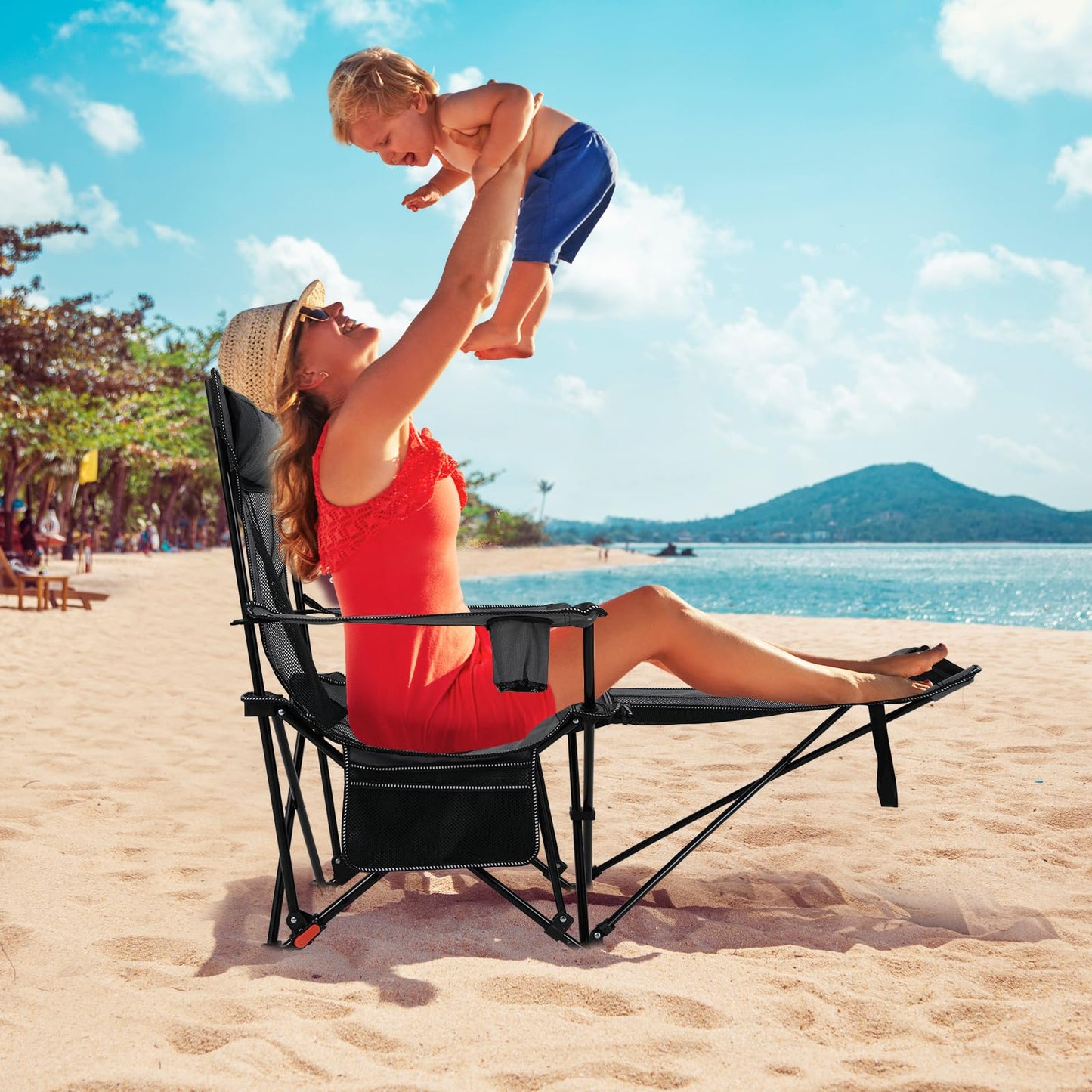 Tangkula Reclining Camping Chair with Removable Footrest
