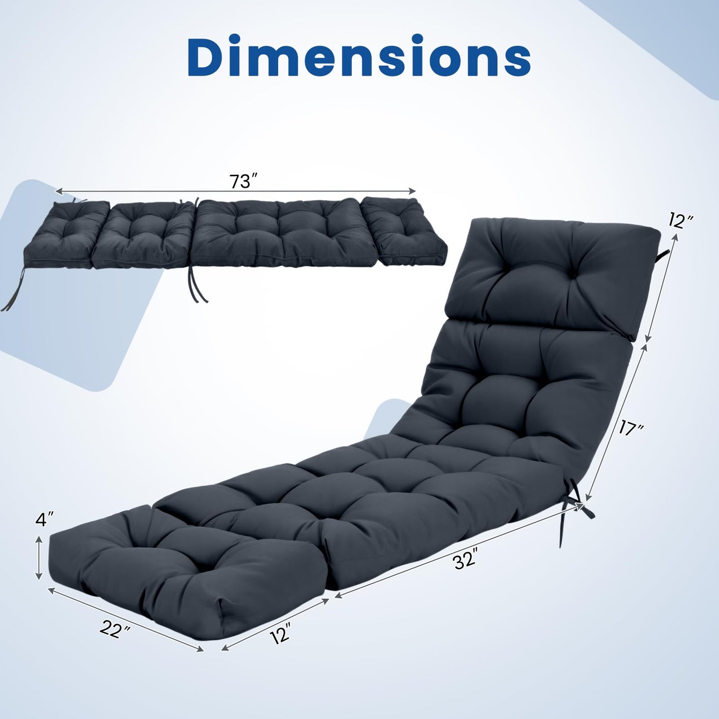 Tangkula Chaise Lounge Cushions for Outdoor Indoor Furniture