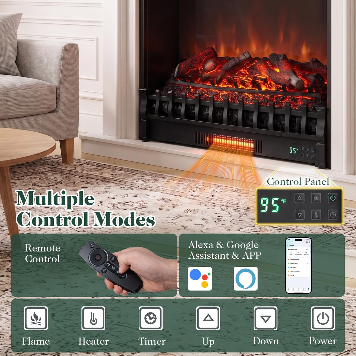 Tangkula 30" WiFi Fireplace Insert Lemonwood Set with Cracking Sound