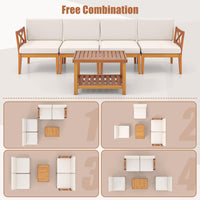 Tangkula 5/10 Pieces Acacia Wood Patio Furniture Set, Outdoor Sectional Conversation Set with Cushions