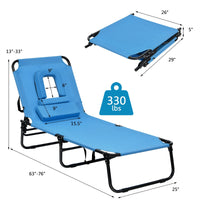 Folding Chaise Lounge Chair with Hole for Face, Outdoor 5-Position Adjustable Reclining Beach Sunbathing Chair