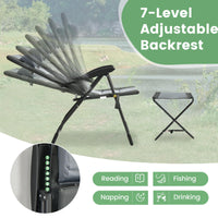 Tangkula Set of 2 Patio Folding Chairs & Ottoman, Padded Lawn Dining Chair Set with 7-Level Adjustable Backrest