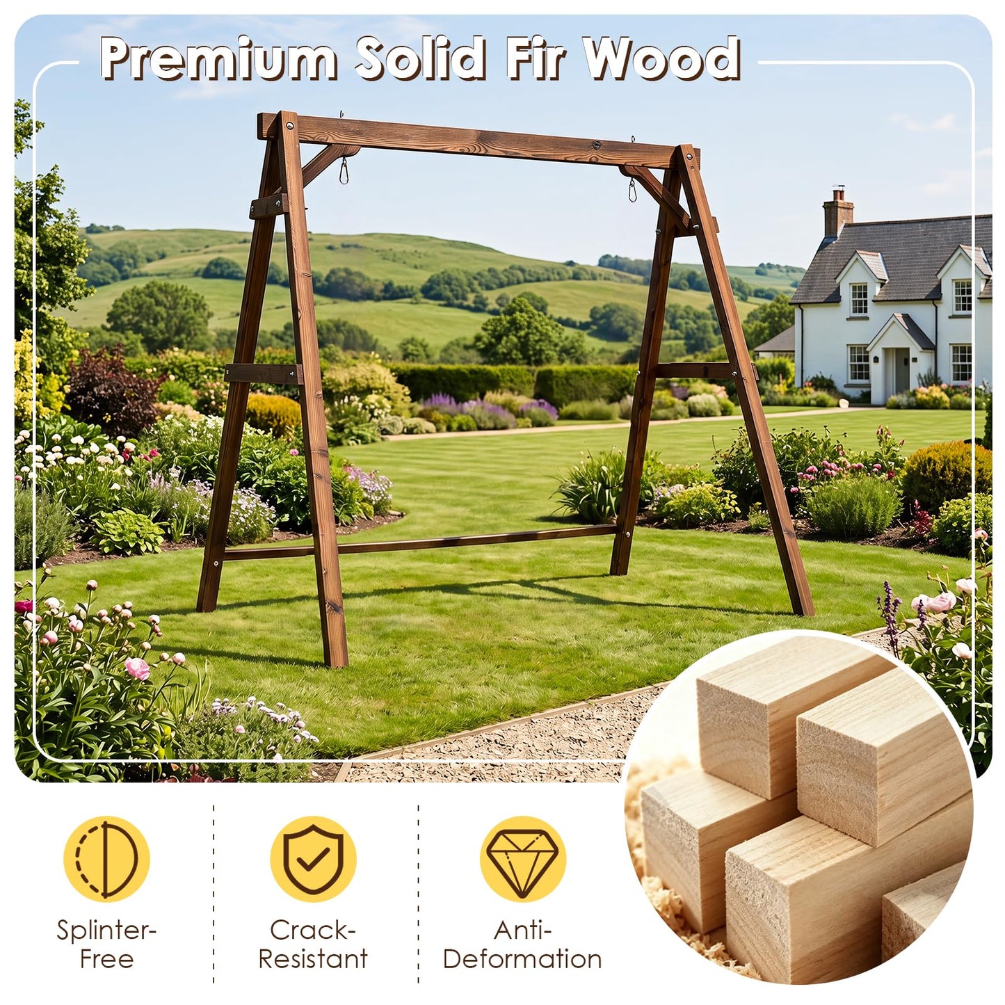 Tangkula 880lbs Wood Porch Swing Frame(72" x 54" x 66")