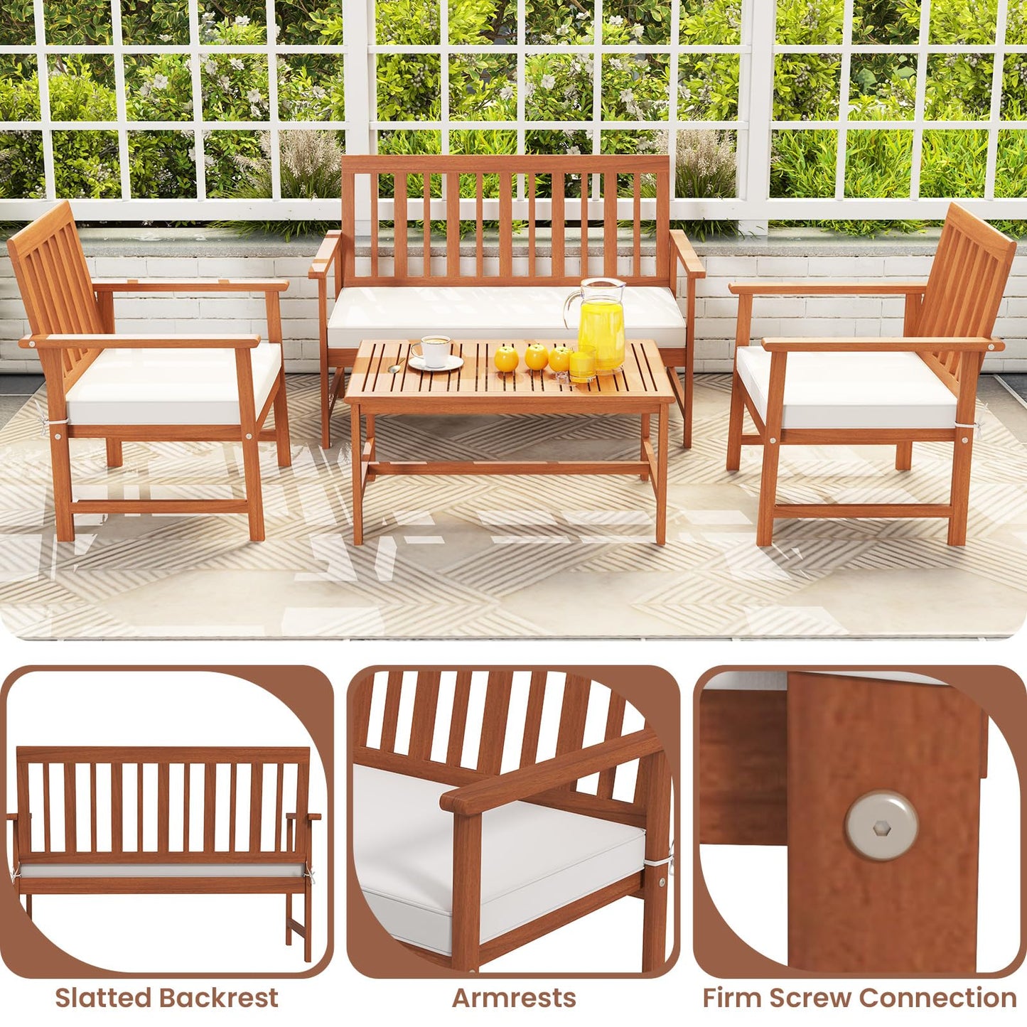 Tangkula 4/8-Piece Acacia Wood Patio Conversation Set