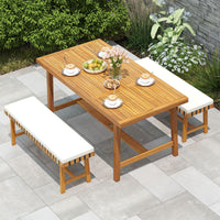 Tangkula Acacia Wood Outdoor Bench with Padded Cushion