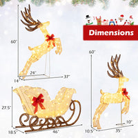 Ensemble de 3 rennes et traîneaux de Noël lumineux Tangkula
