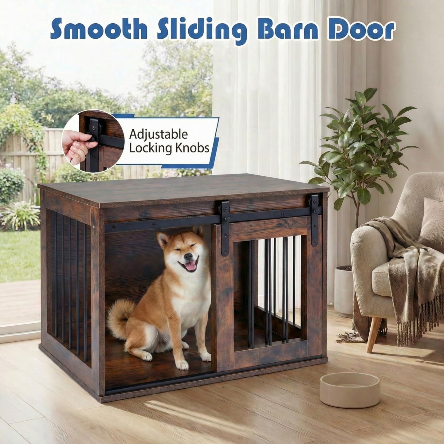 Tangkula Farmhouse Wooden Dog Crate Furniture