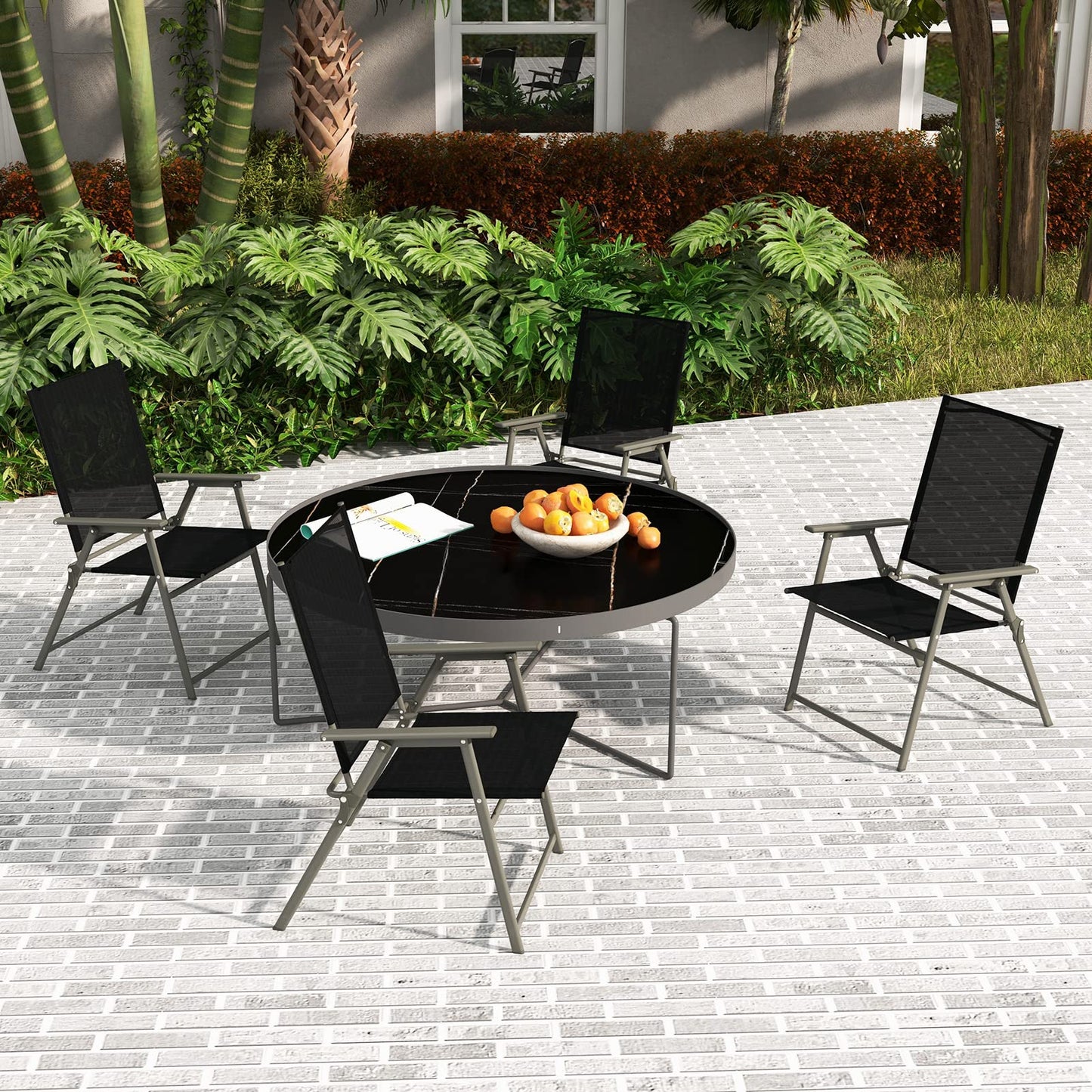 Tangkula Set of 2/4 Patio Folding Chairs, High Back Dining Chairs with Weather-Resistant Fabric