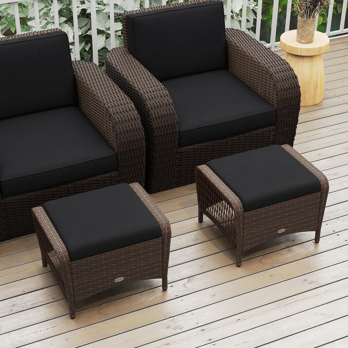 Tangkula 2 Pieces Patio Wicker Ottomans with Removable Cushions