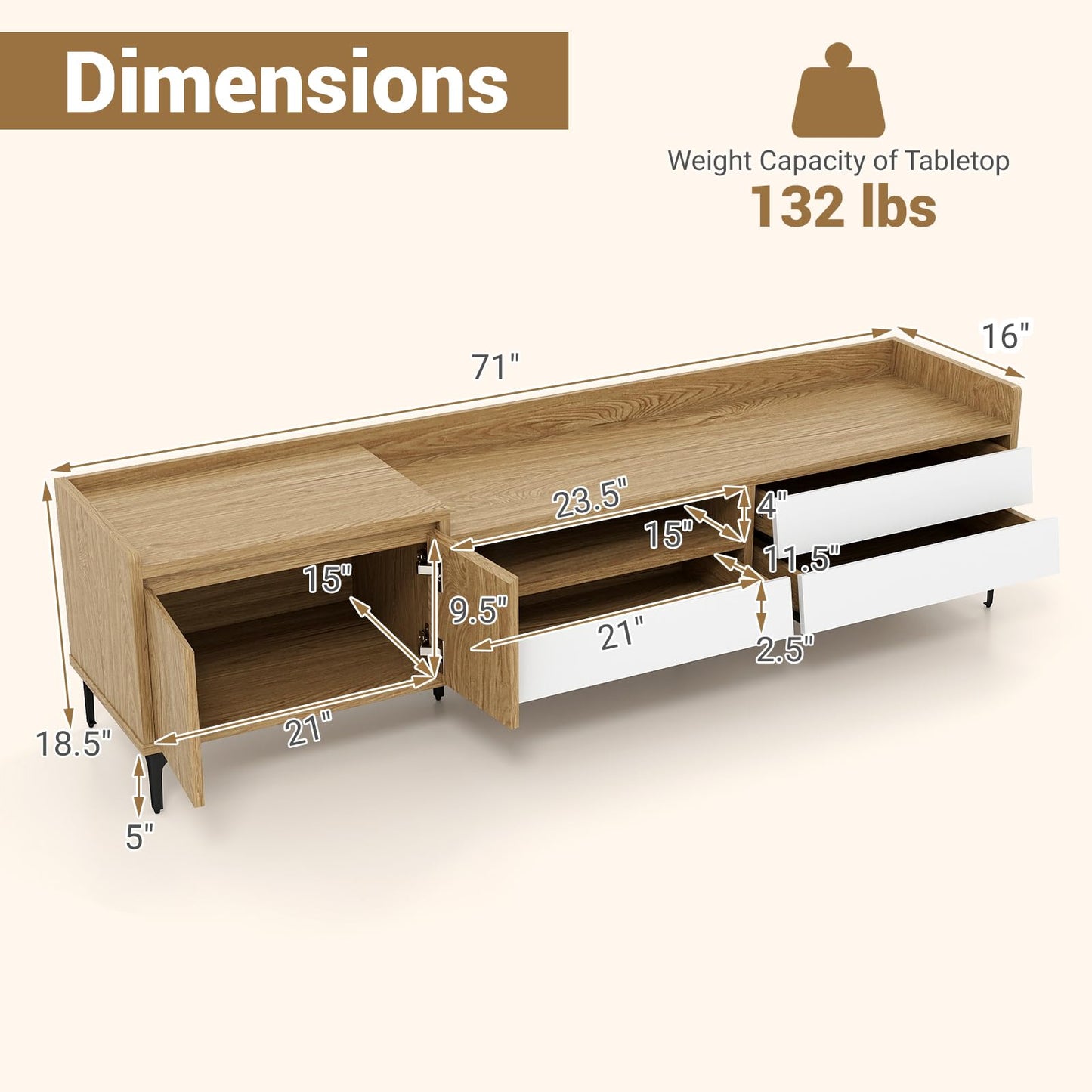 Tangkula White TV Stand for TVs up to 80”