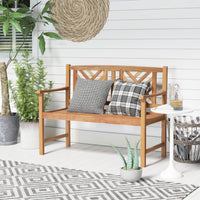 Tangkula Patio Acacia Wood Bench, 2-Person Outdoor Loveseat Chair