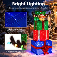 Tangkula Christmas Lighted Animated Pop-up Reindeer in Stacked Gift Boxes