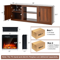 Tangkula Electric Fireplace TV Stand for TVs up to 65 Inch,with 18 Inch 1500W Faux Fireplace,Built-in Thermostat