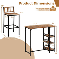 Tangkula 3 Pieces Wood Patio Bar Set with 3 Shelves