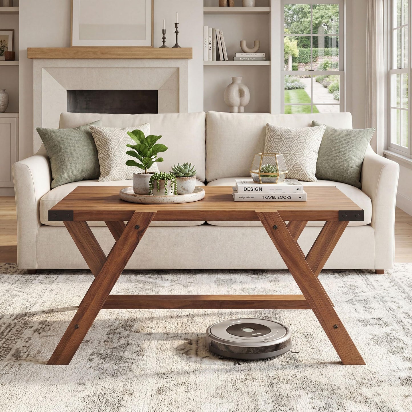 Tangkula Farmhouse 35.5-Inch Rectangle Wooden Coffee Table for Living Room