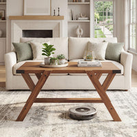 Tangkula Farmhouse 35.5-Inch Rectangle Wooden Coffee Table for Living Room